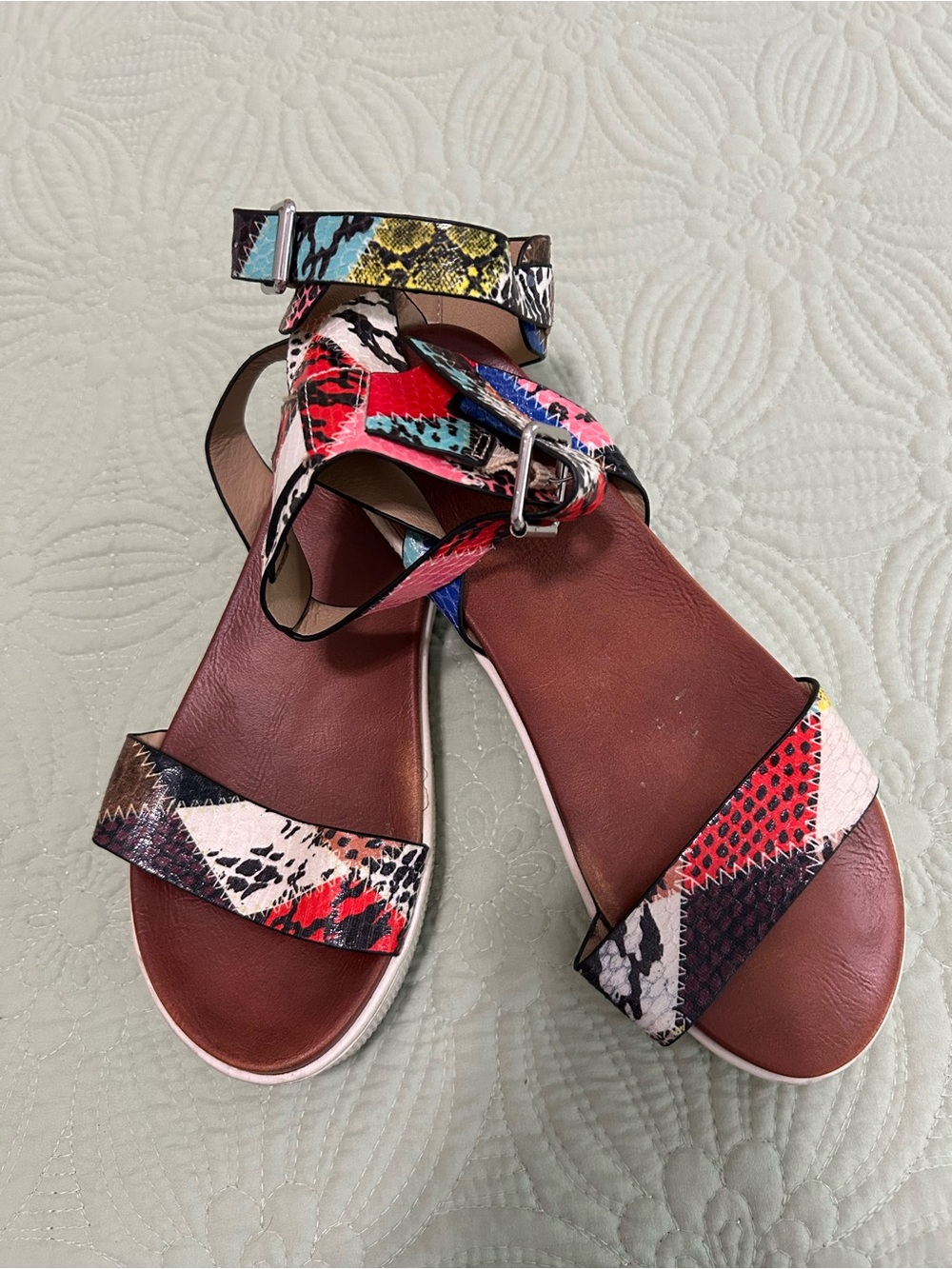MIA Multicolor Snake-Print Ankle-Strap Sandals 8M Really Comfortable & Versatile